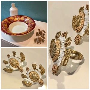 Pair/Pomegranate Beaded Turtles Napkin Rings/Decorative